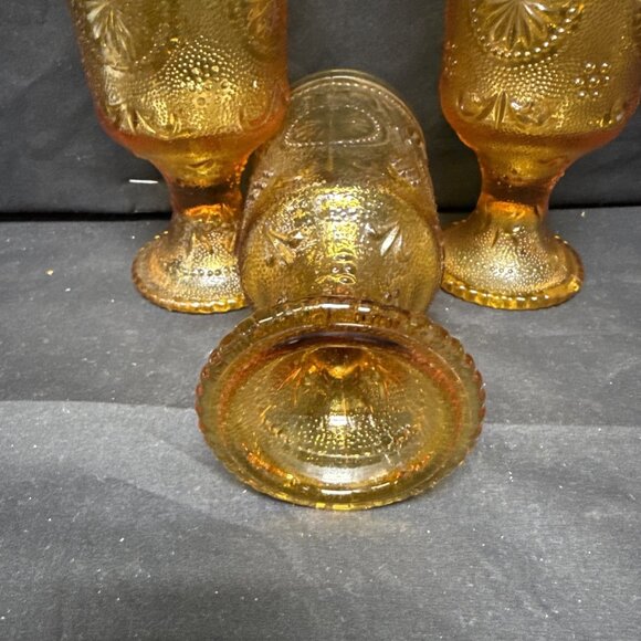 Brockway Glass Concord Amber Water Goblets Set Of 3 Vintage Textured Glass 6.5 I - Picture 4 of 4